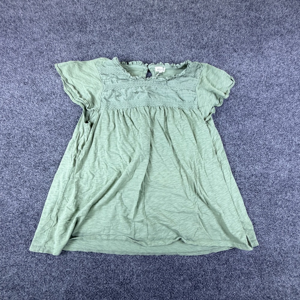 Ella Moss Blouse Top Women Medium Green Ruffled Trim Flutter Sleeve Keyhole Back